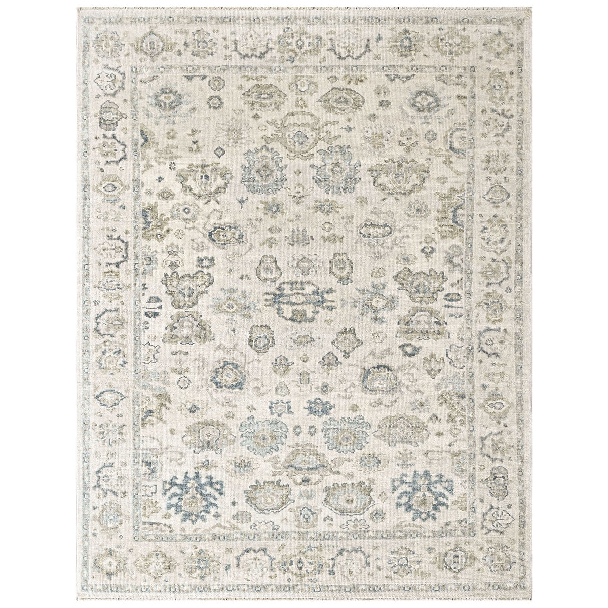 Ivory 8'10''x11'11'' Oushak Transitional Hand Knotted Wool Oriental Area Rug