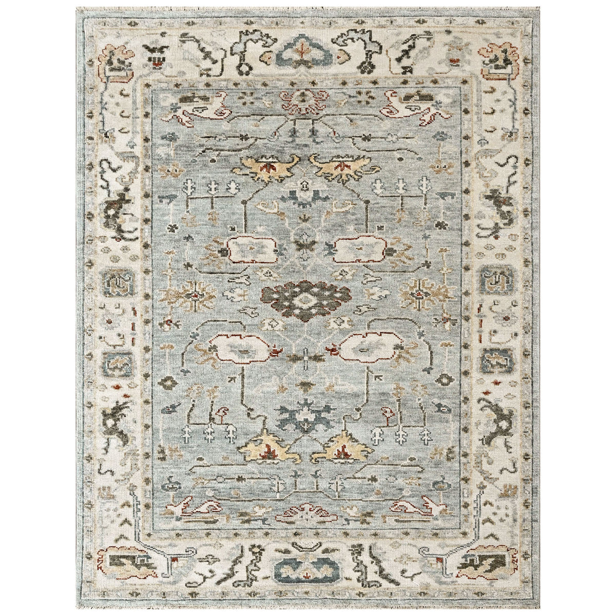 Slate, Beige 7'9''x9'11'' Oushak Transitional Hand Knotted Wool Oriental Area Rug