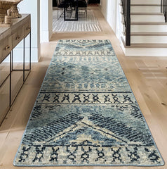 Blue Multi Size Tribal Moroccan Hand Knotted Wool Oriental Area Rug