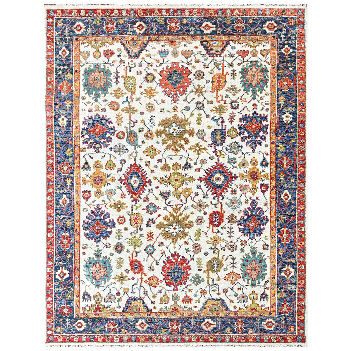 Beige, Blue 8'10''x12'1'' Oushak Arts and Crafts Hand Knotted Wool Oriental Area Rug