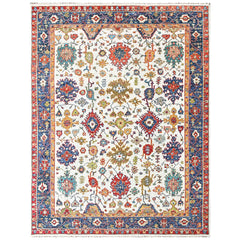 Beige, Blue 8'10''x12'1'' Oushak Arts and Crafts Hand Knotted Wool Oriental Area Rug
