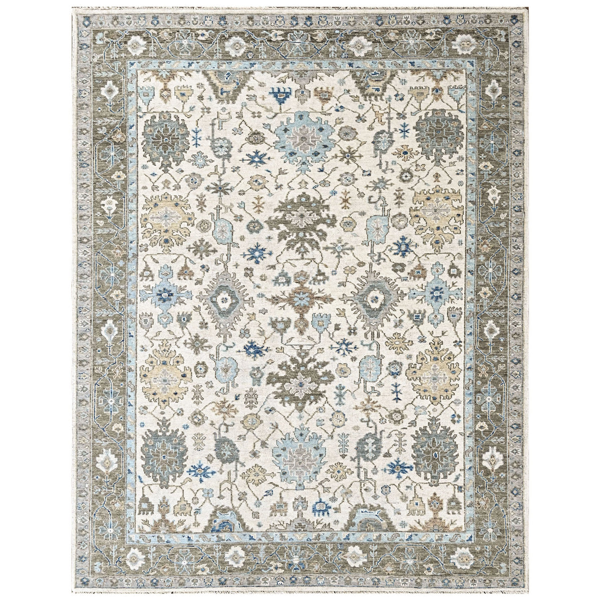 Beige, Gray 8'11''x12 Oushak Transitional Hand Knotted Wool Oriental Area Rug