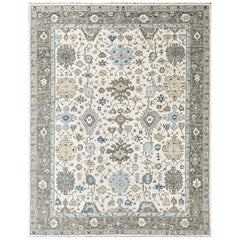 Beige, Gray 8'11''x12 Oushak Transitional Hand Knotted Wool Oriental Area Rug