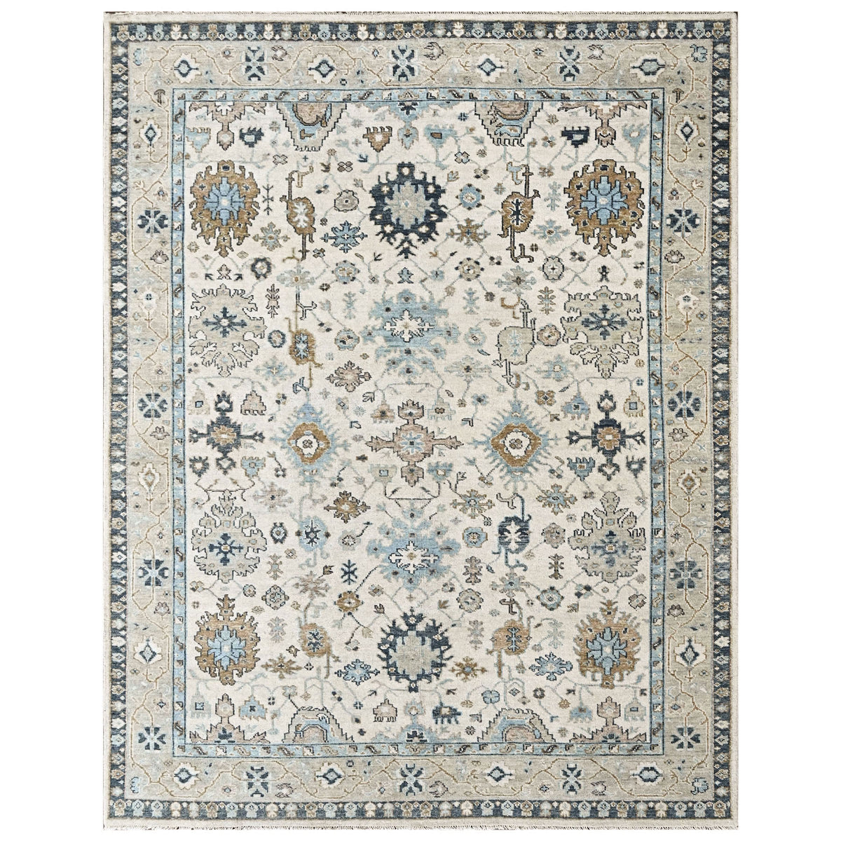 Beige 9x11'11'' Oushak Transitional Hand Knotted Wool Oriental Area Rug