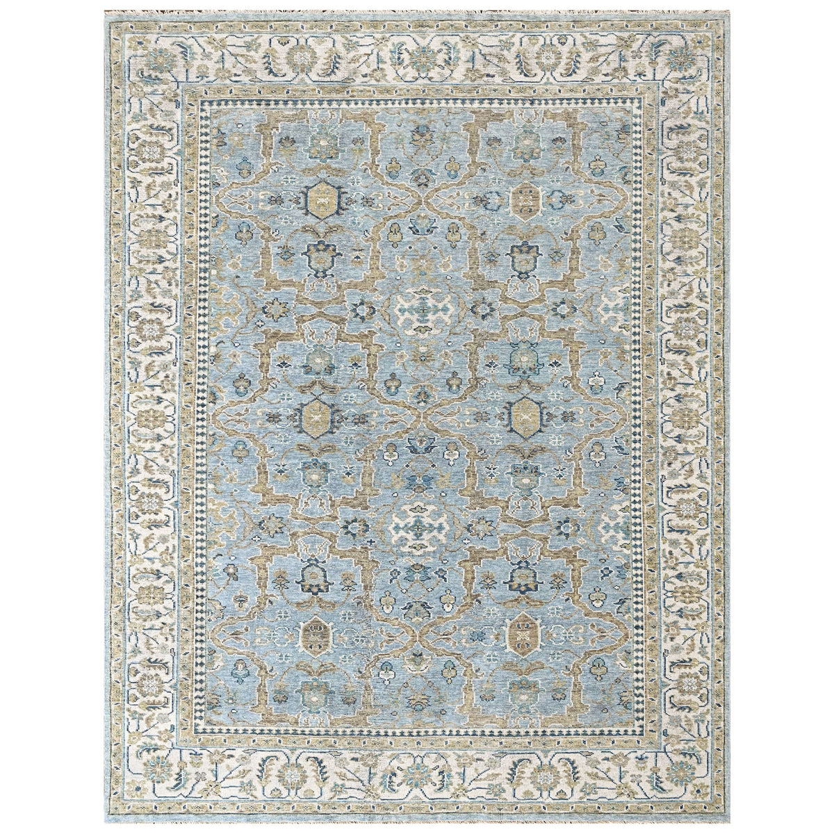Aqua, Ivory 8'11''x11'11'' Oushak Transitional Hand Knotted Wool Oriental Area Rug