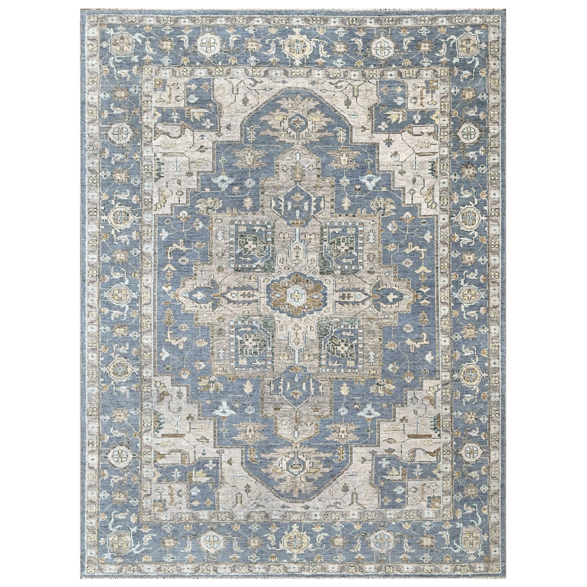 Blue, Beige 8'11''x12 Oushak Heriz Hand Knotted Wool Oriental Area Rug