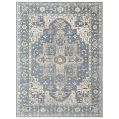 Blue, Beige 8'11''x12 Oushak Heriz Hand Knotted Wool Oriental Area Rug