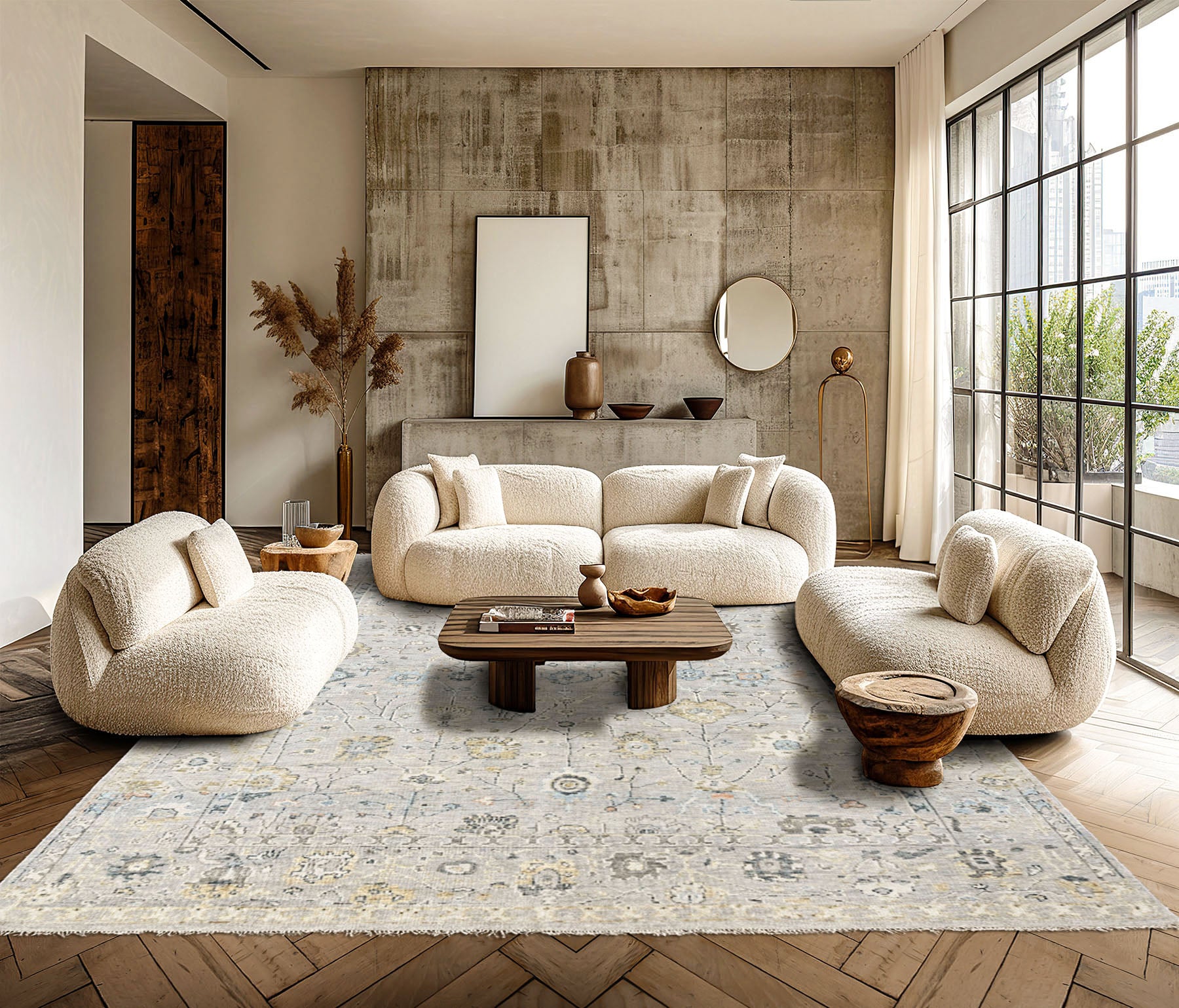 Gray Multi Size Oushak Transitional Hand Knotted Wool Oriental Area Rug