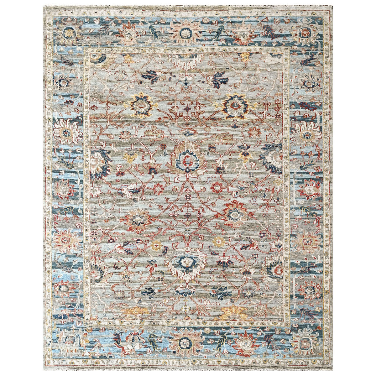 Gray, Slate 9x11'9'' Oushak Transitional Hand Knotted Wool Oriental Area Rug