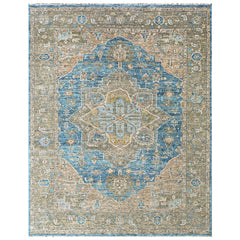 Aqua 8'10''x11'8'' Oushak Heriz Hand Knotted Wool Oriental Area Rug