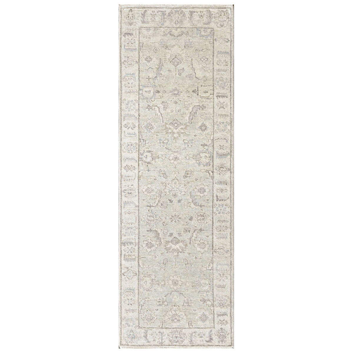 Tone on Tone Gray 2'7''x7'9'' Oushak Transitional Hand Knotted Wool Oriental Area Rug