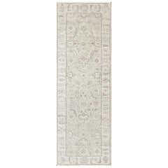 Tone on Tone Gray 2'7''x7'9'' Oushak Transitional Hand Knotted Wool Oriental Area Rug