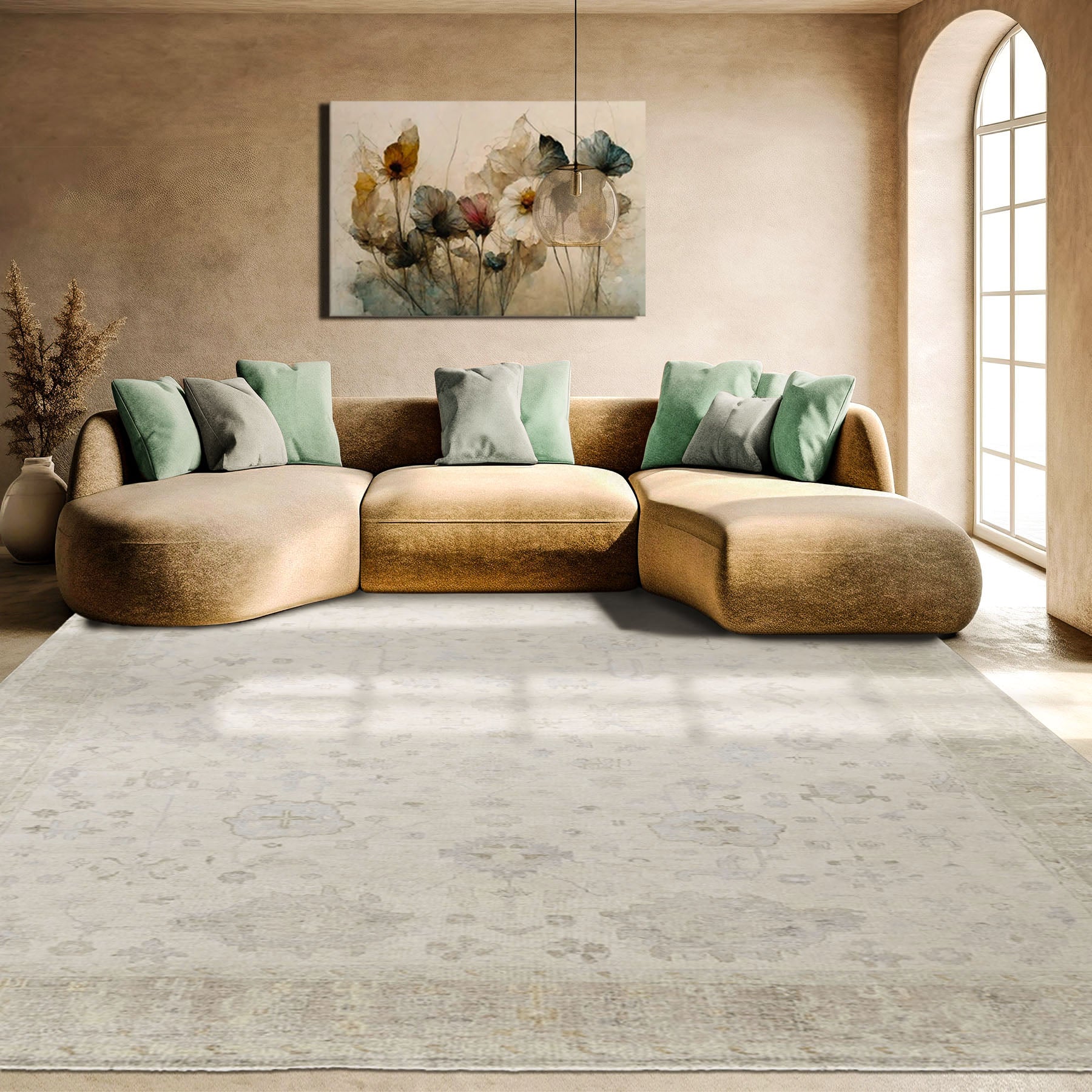 Beige Multi Size Oushak Transitional Hand Knotted Wool Oriental Area Rug