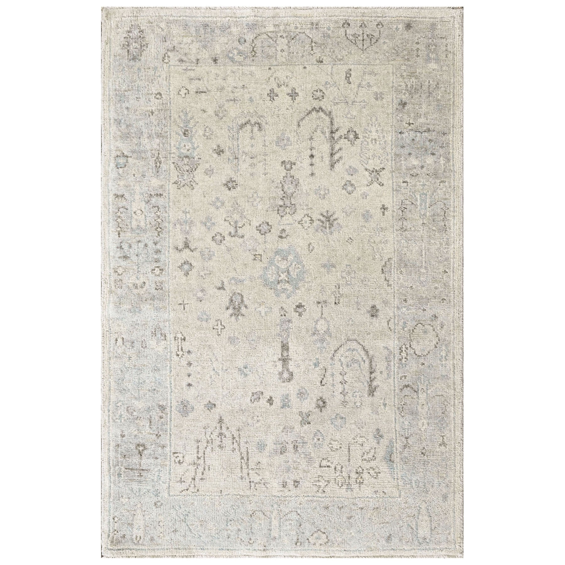 3x5 Gray, Slate, Multi Color Hand Knotted Oushak Wool Transitional Oriental Rug