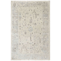 3x5 Gray, Slate, Multi Color Hand Knotted Oushak Wool Transitional Oriental Rug