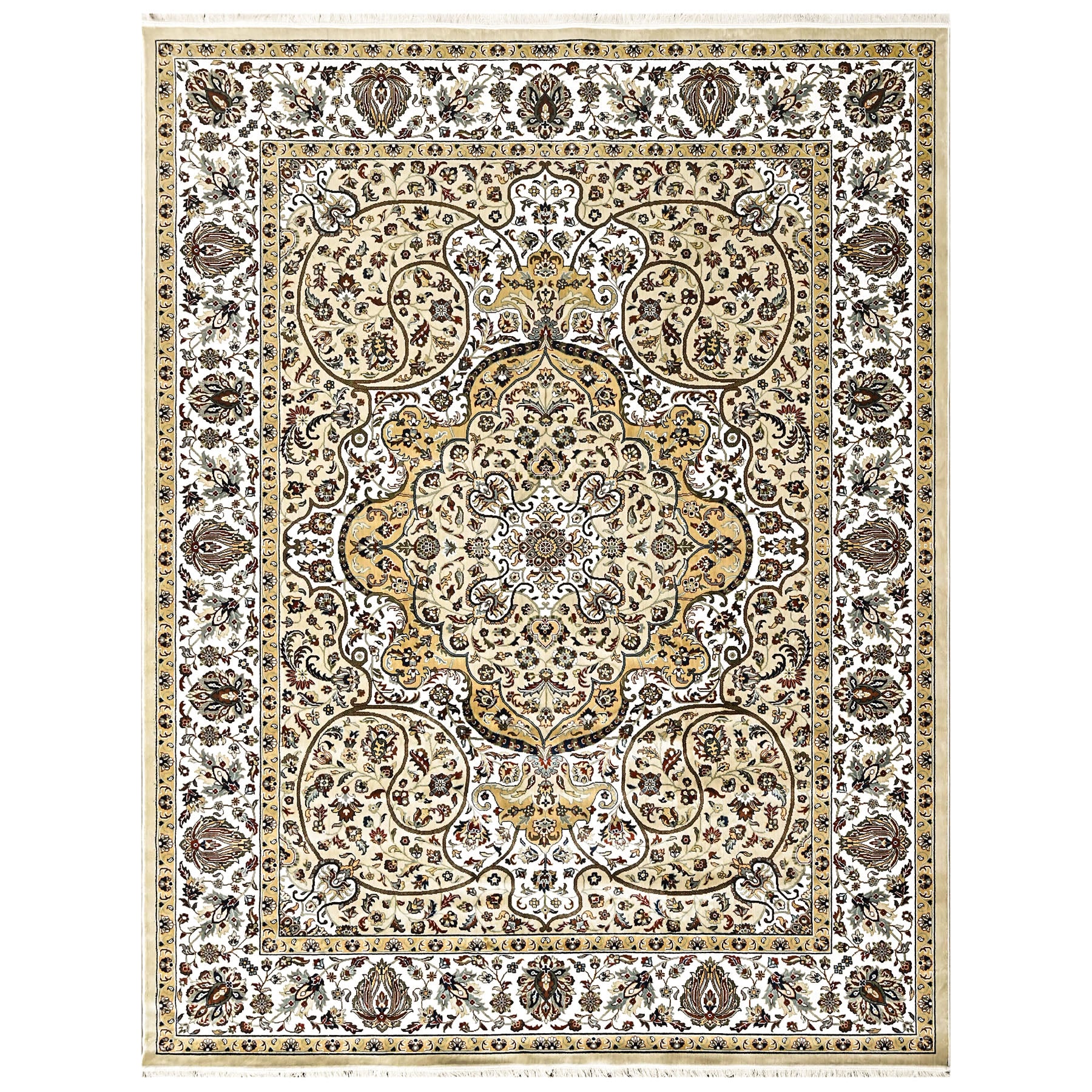 9x12 Light Gold, Ivory, Brown Color Power Loom Oushak Wool Traditional Oriental Rug