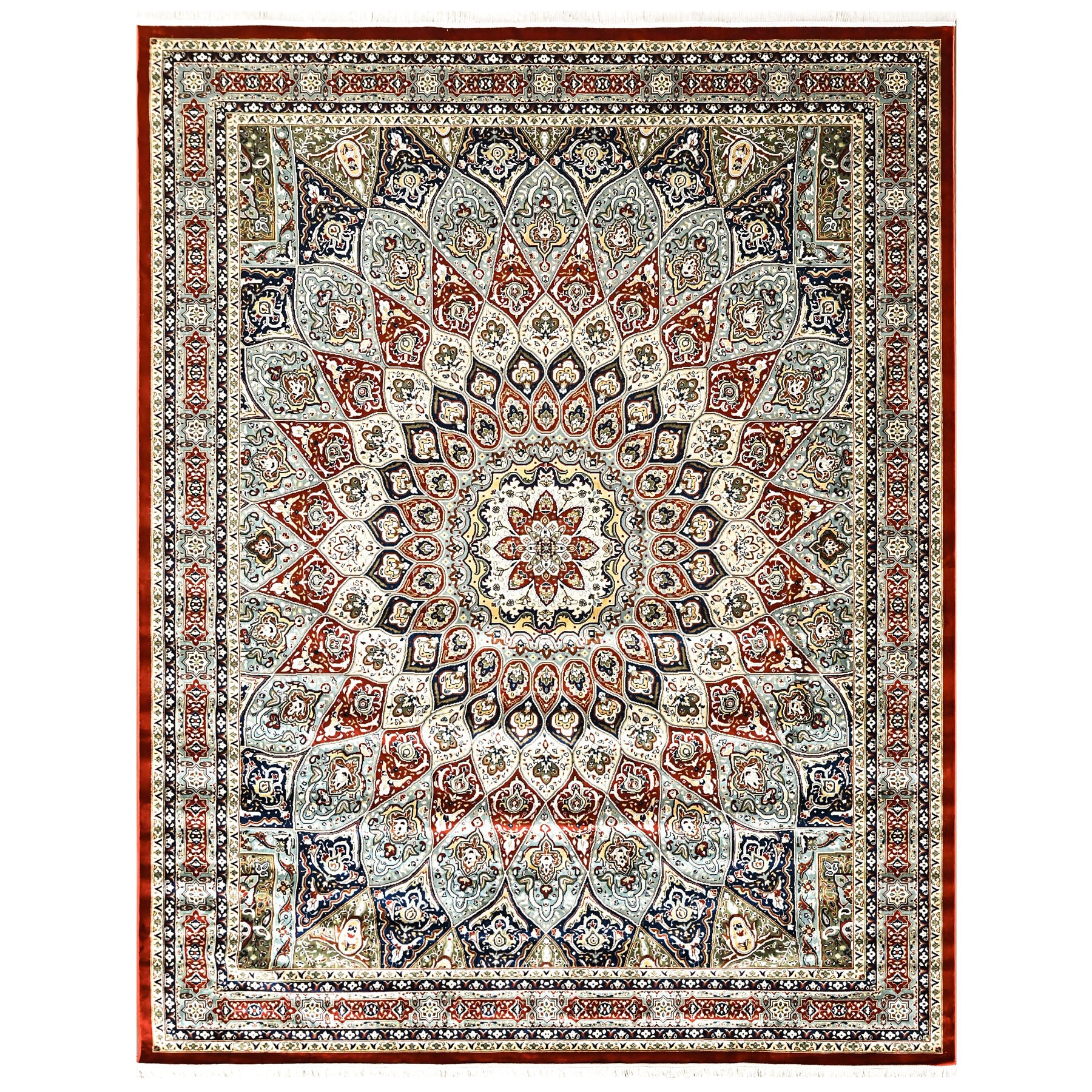 9x12 Red, Blue, Ivory Color Power Loom Oushak Wool Traditional Oriental Rug
