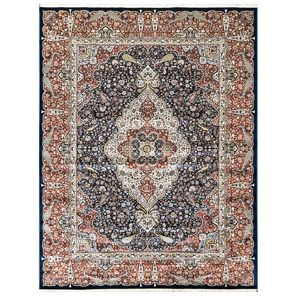 9x12 Navy, Red, Ivory Color Power Loom Oushak Wool Traditional Oriental Rug