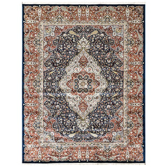 9x12 Navy, Red, Ivory Color Power Loom Oushak Wool Traditional Oriental Rug