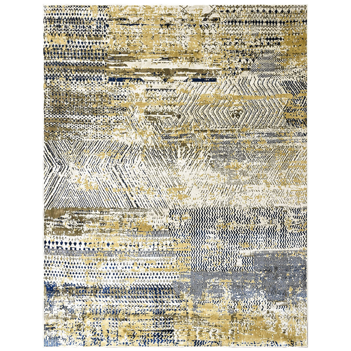 9x12 Beige, Navy, Gold Color Power Loom Oushak Wool Modern Oriental Rug