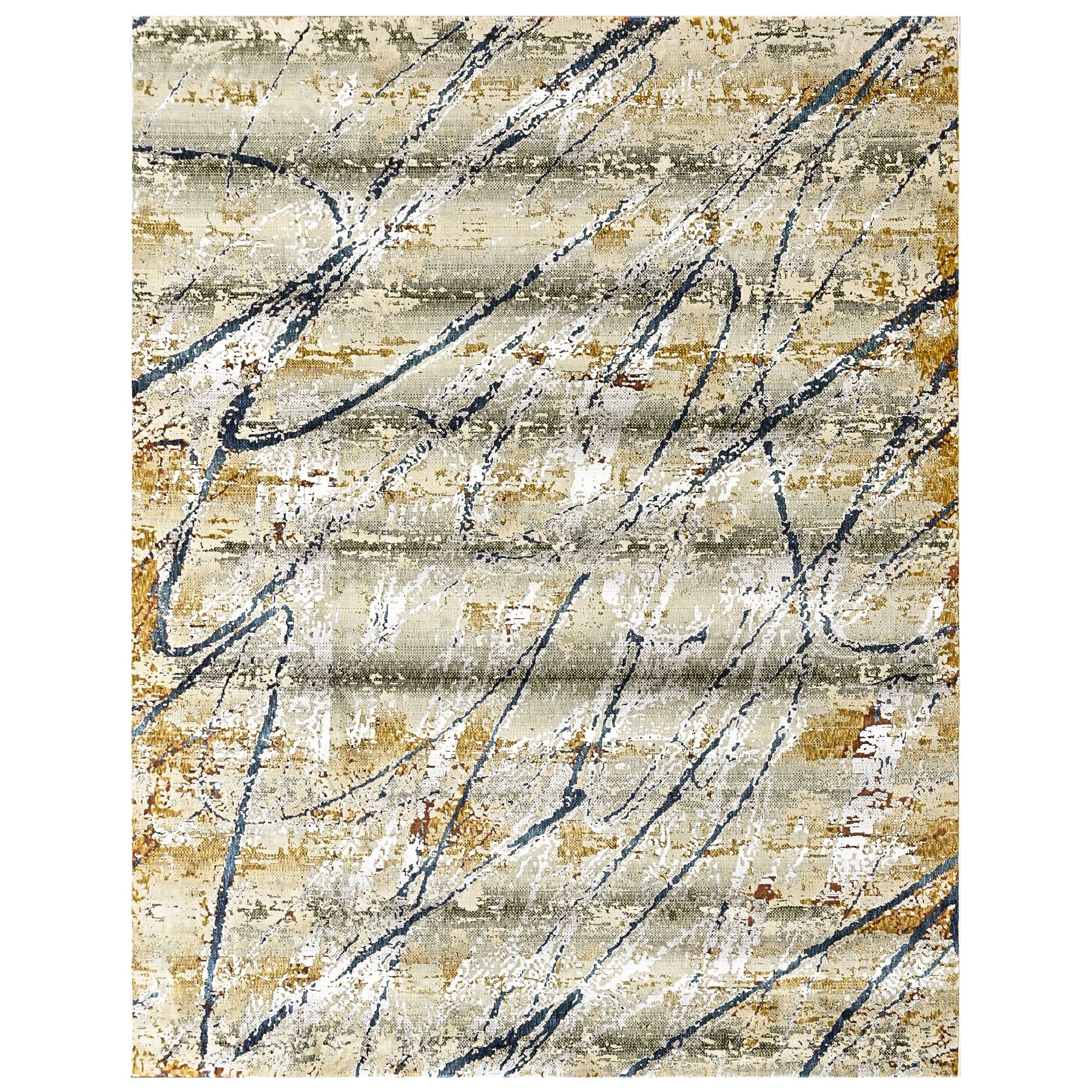 9x12 Gray, Gold, Blue Color Power Loom Oushak Wool Modern Oriental Rug