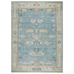 10x14 Aqua, Gray, Tan Color Hand Knotted Oushak Wool Transitional Oriental Rug