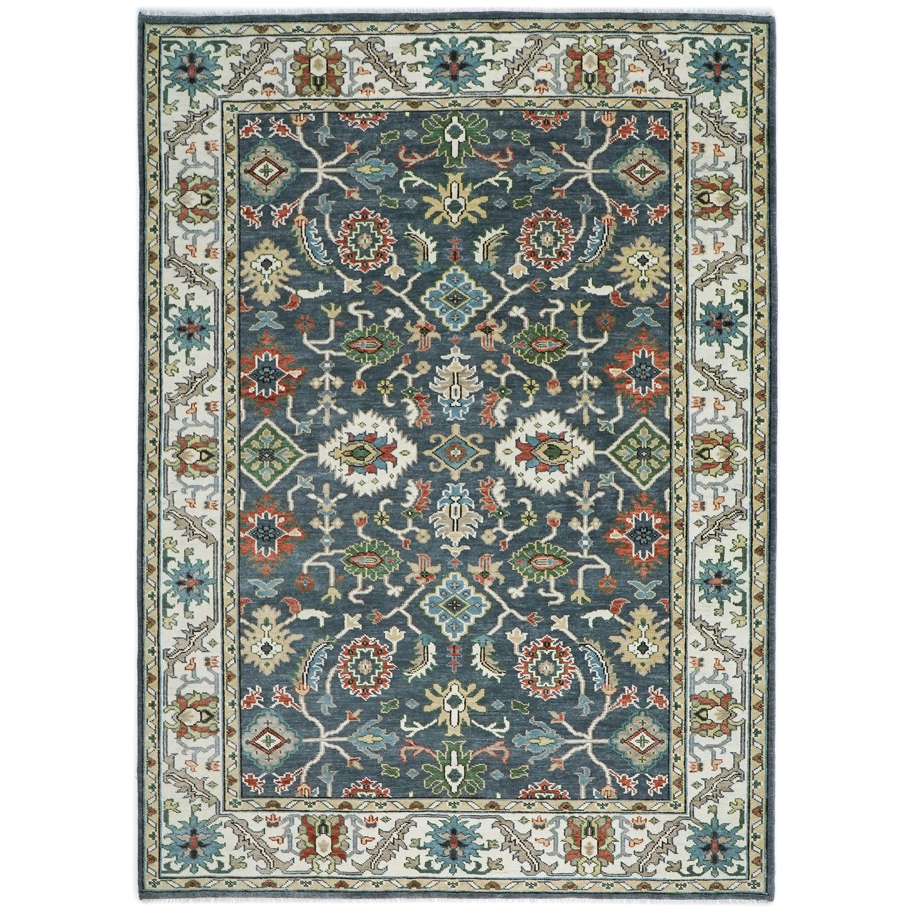 10x14 Blue, Slate, Ivory Color Hand Knotted Oushak Wool Arts and Crafts Oriental Rug