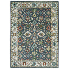 10x14 Blue, Slate, Ivory Color Hand Knotted Oushak Wool Arts and Crafts Oriental Rug