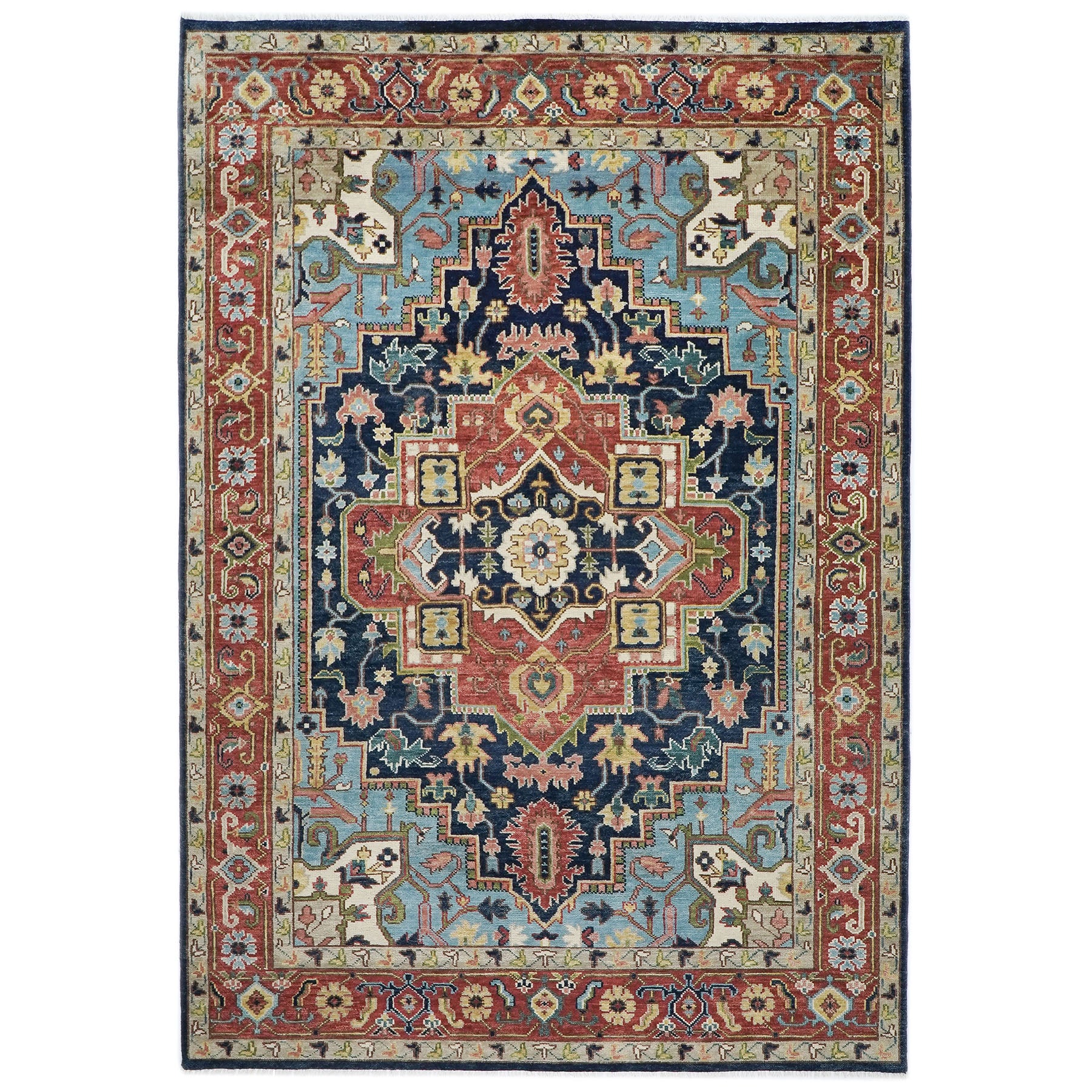 10x14 Rust, Navy, Ivory Color Hand Knotted Oushak Wool  Oriental Rug