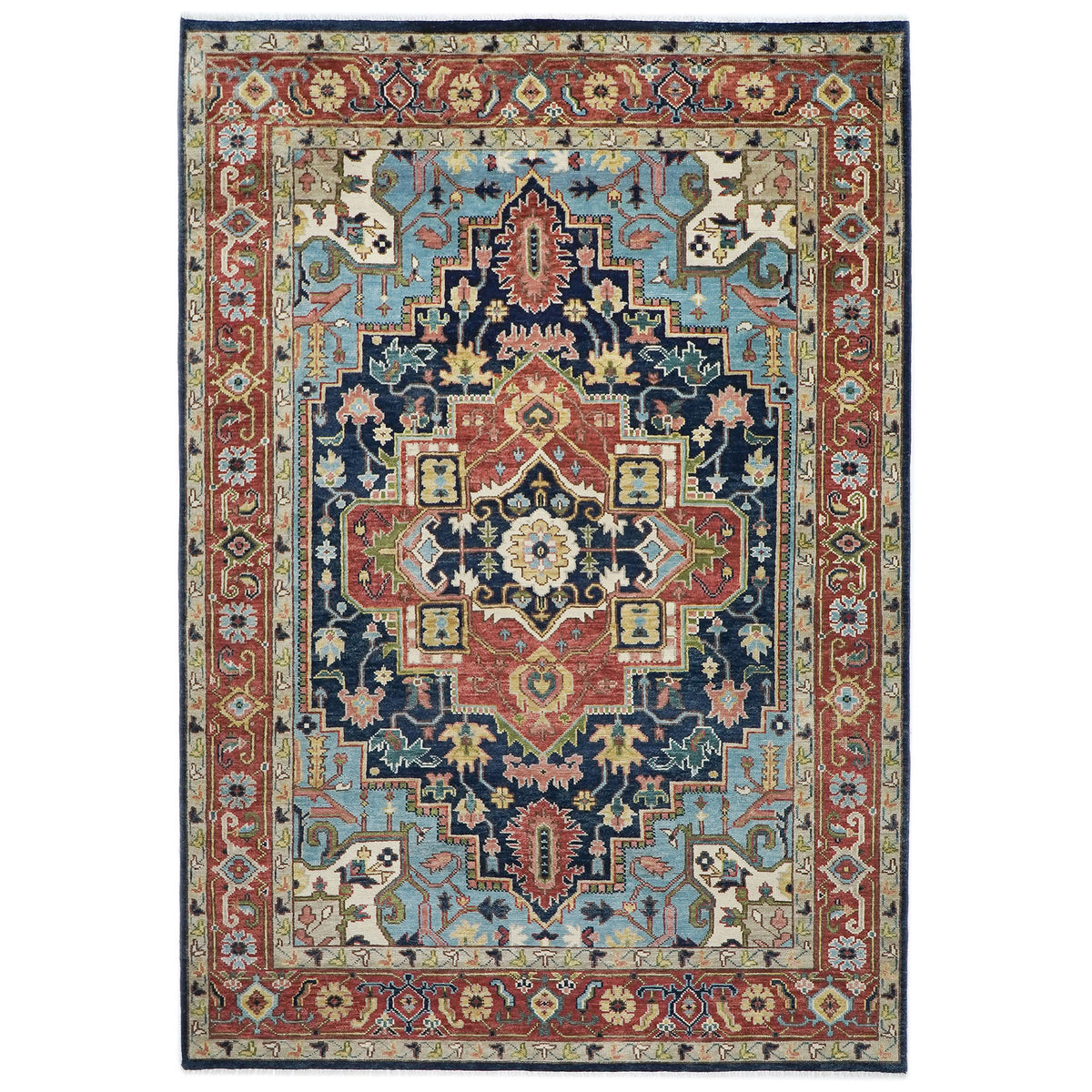 10x14 Rust, Navy, Ivory Color Hand Knotted Oushak Wool  Oriental Rug