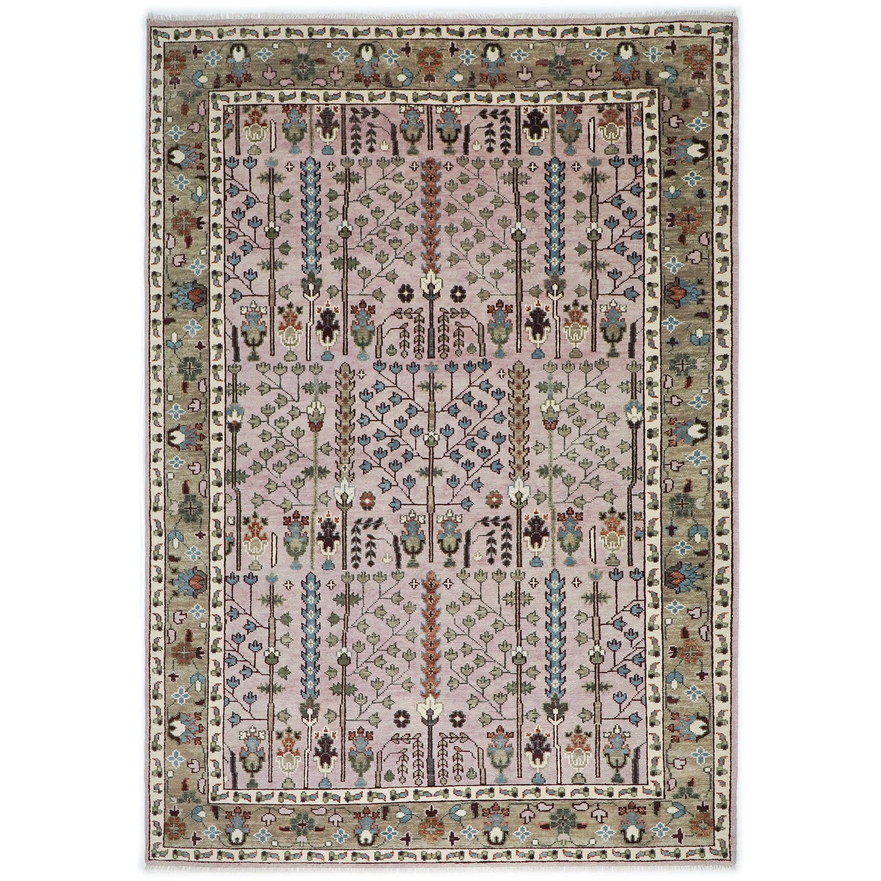10x14 Rose, Moss, Blue Color Hand Knotted Oushak Wool Transitional Oriental Rug