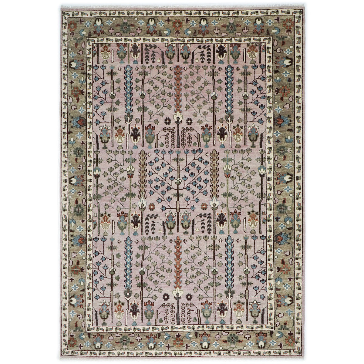 10x14 Rose, Moss, Blue Color Hand Knotted Oushak Wool Transitional Oriental Rug