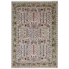 10x14 Rose, Moss, Blue Color Hand Knotted Oushak Wool Transitional Oriental Rug