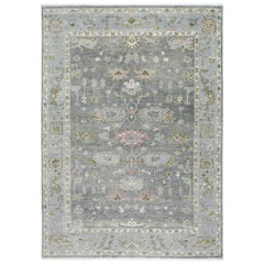 10x14 Gray, Slate, Rose Color Hand Knotted Oushak Wool Transitional Oriental Rug