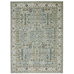 10x14 Mint, Ivory, Blue Color Hand Knotted Oushak Wool Transitional Oriental Rug