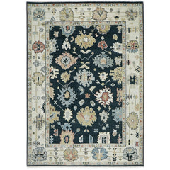 10x14 Dark Blue, Ivory, Green Color Hand Knotted Oushak Wool Arts and Crafts Oriental Rug