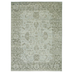 10x14 Gray, Moss, Multi Color Hand Knotted Oushak Wool Transitional Oriental Rug