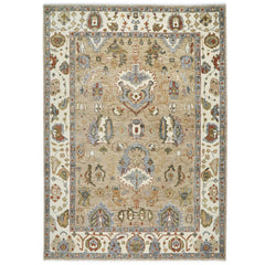 10x14 Tan, Ivory, Slate Color Hand Knotted Oushak Wool Arts and Crafts Oriental Rug