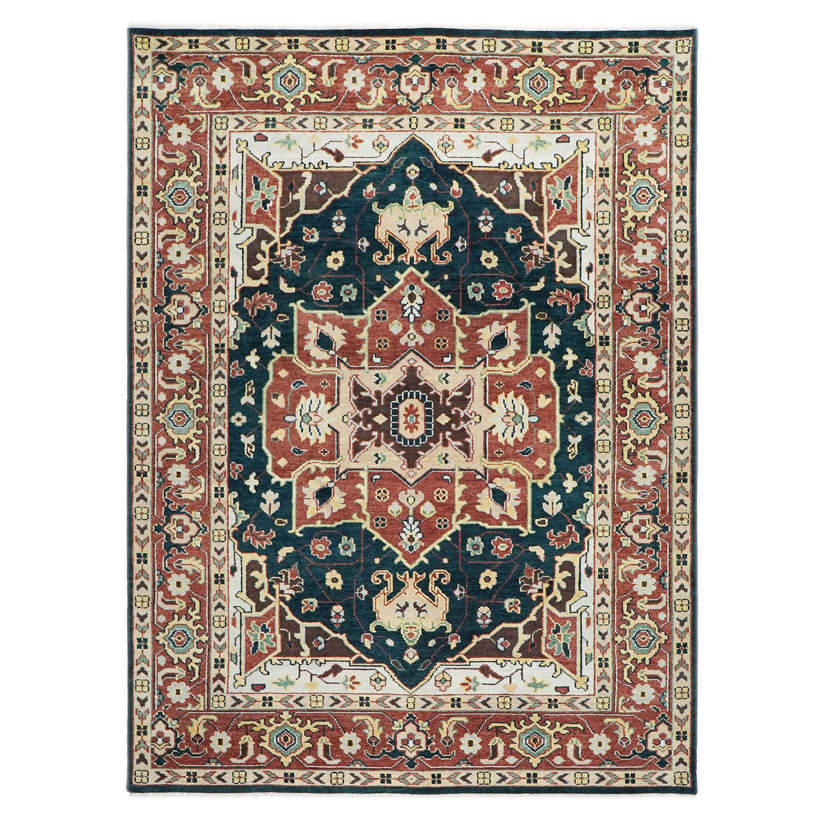 10x14 Green, Rust, Beige Color Hand Knotted Oushak Wool  Oriental Rug