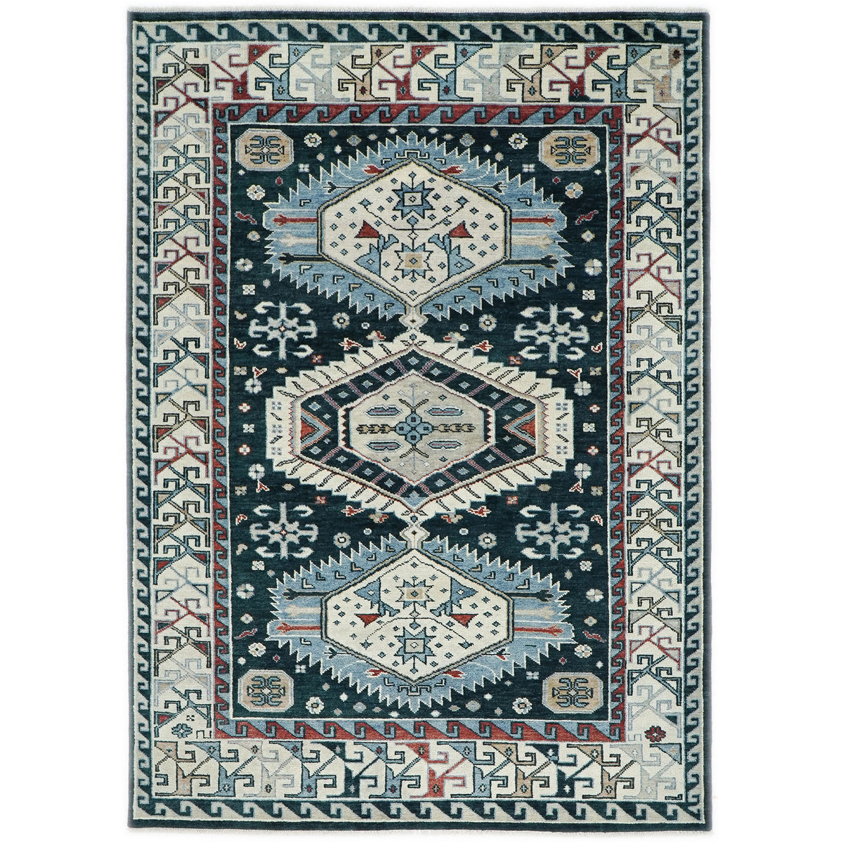 10x14 Dark Blue, Beige, Ivory Color Hand Knotted Oushak Wool Southwestern Oriental Rug