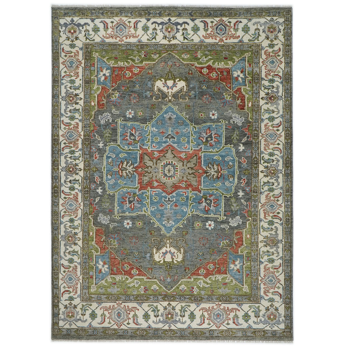 10x14 Gray, Blue, Lime Color Hand Knotted Oushak Wool  Oriental Rug