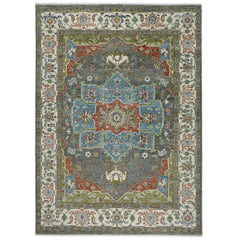 10x14 Gray, Blue, Lime Color Hand Knotted Oushak Wool  Oriental Rug