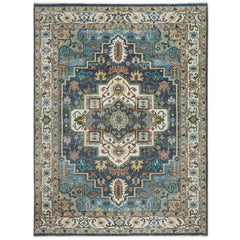 10x14 Blue, Ivory, Green Color Hand Knotted Oushak Wool  Oriental Rug