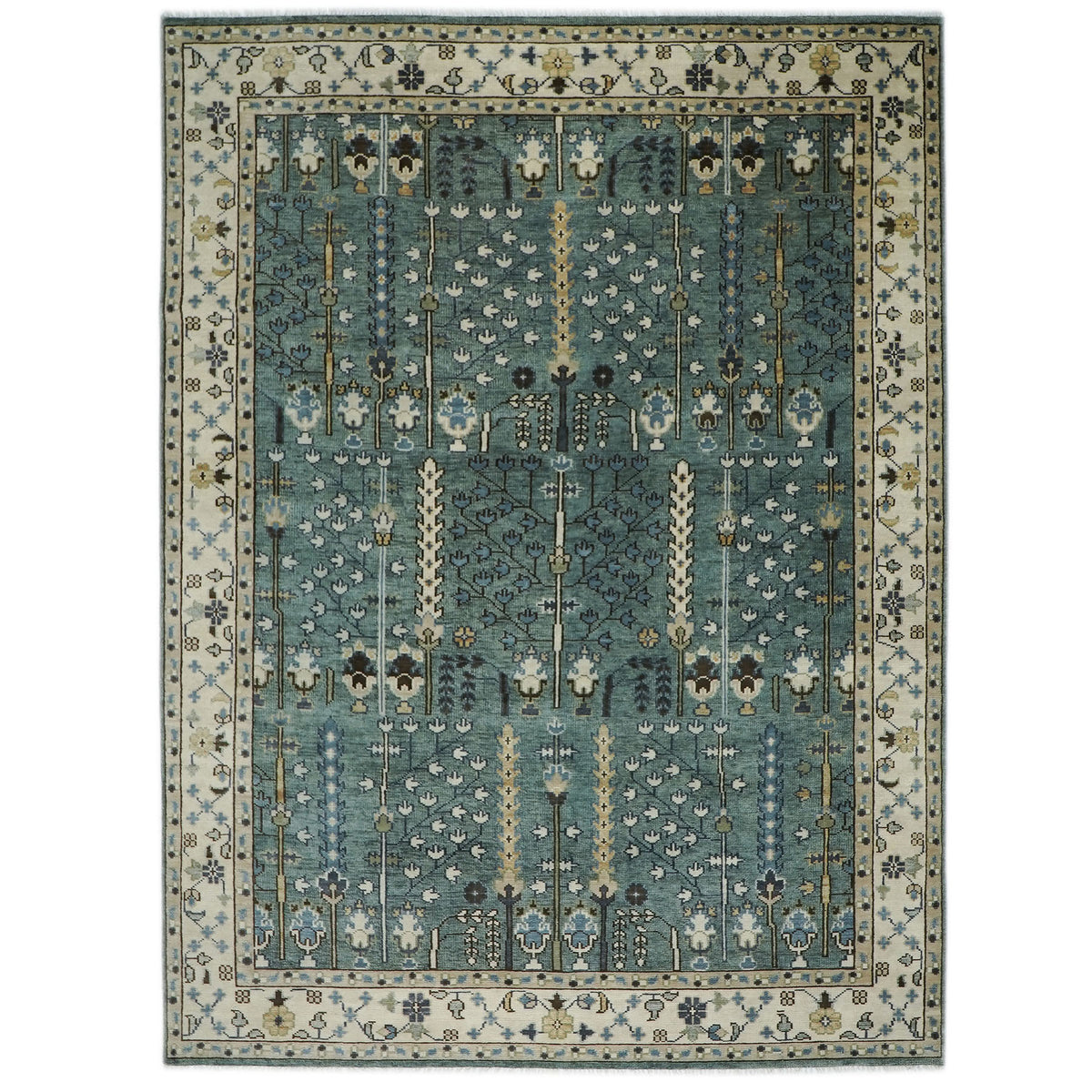 10x14 Seledon, Beige, Brown Color Hand Knotted Oushak Wool Transitional Oriental Rug