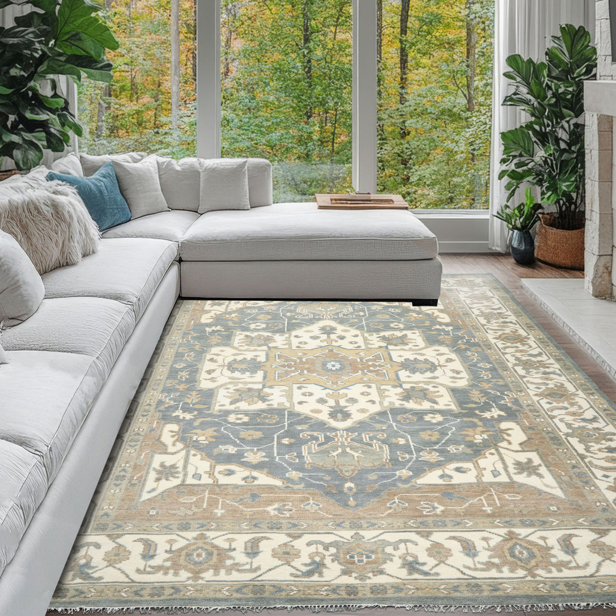 Slate, Ivory 9'11''x14 Oushak Heriz Traditional Hand Knotted Wool Oriental Area Rug