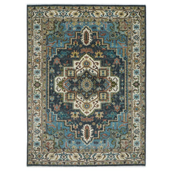 10x14 Blue, Ivory, Beige Color Hand Knotted Oushak Wool  Oriental Rug