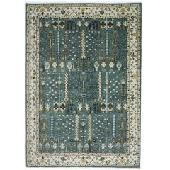 10x14 Seledon, Ivory, Beige Color Hand Knotted Oushak Wool Transitional Oriental Rug