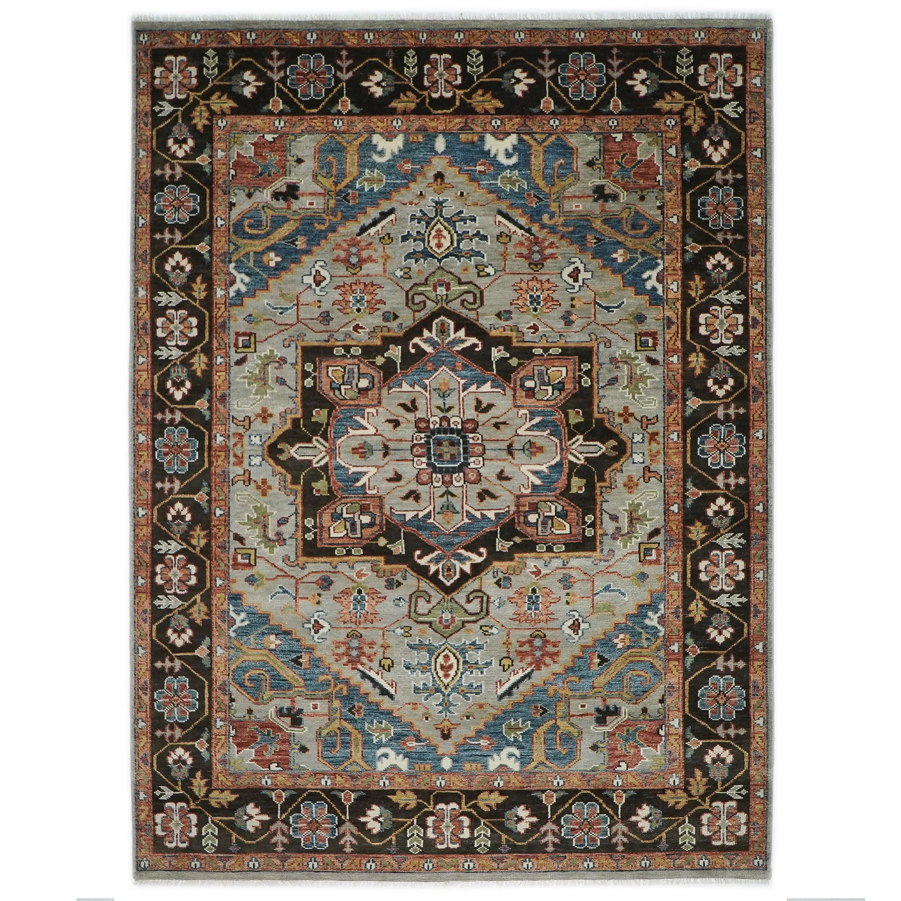 10x14 Gray, Green, Rust Color Hand Knotted Oushak Wool  Oriental Rug