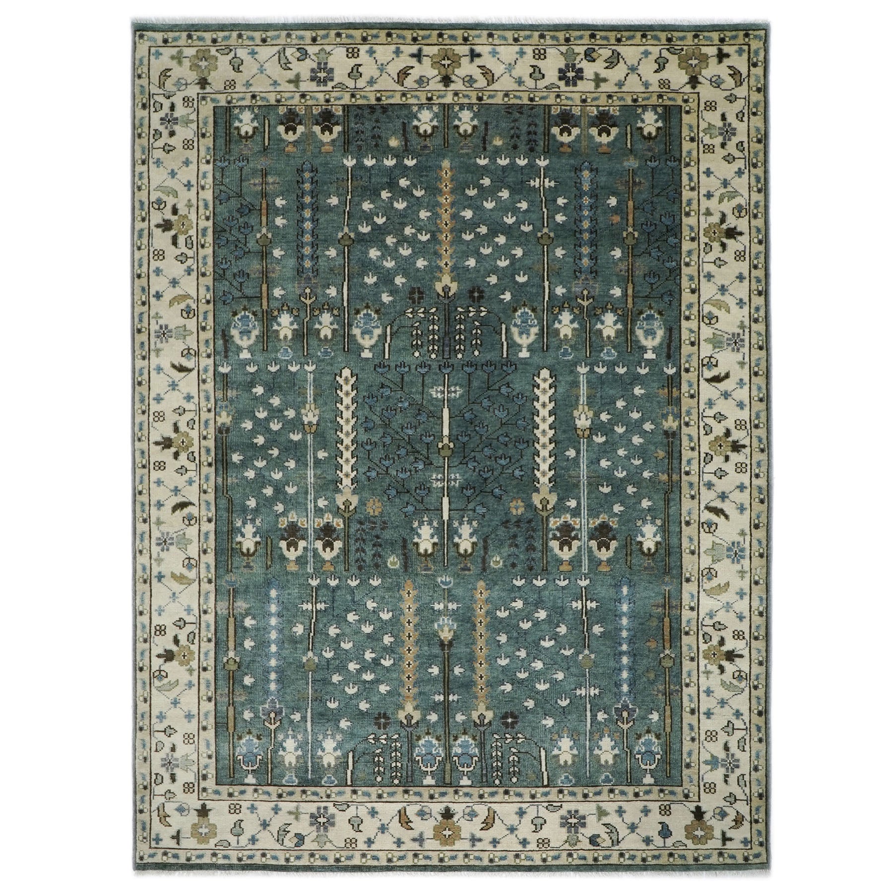 10x14 Seledon, Beige, Ivory Color Hand Knotted Oushak Wool Transitional Oriental Rug