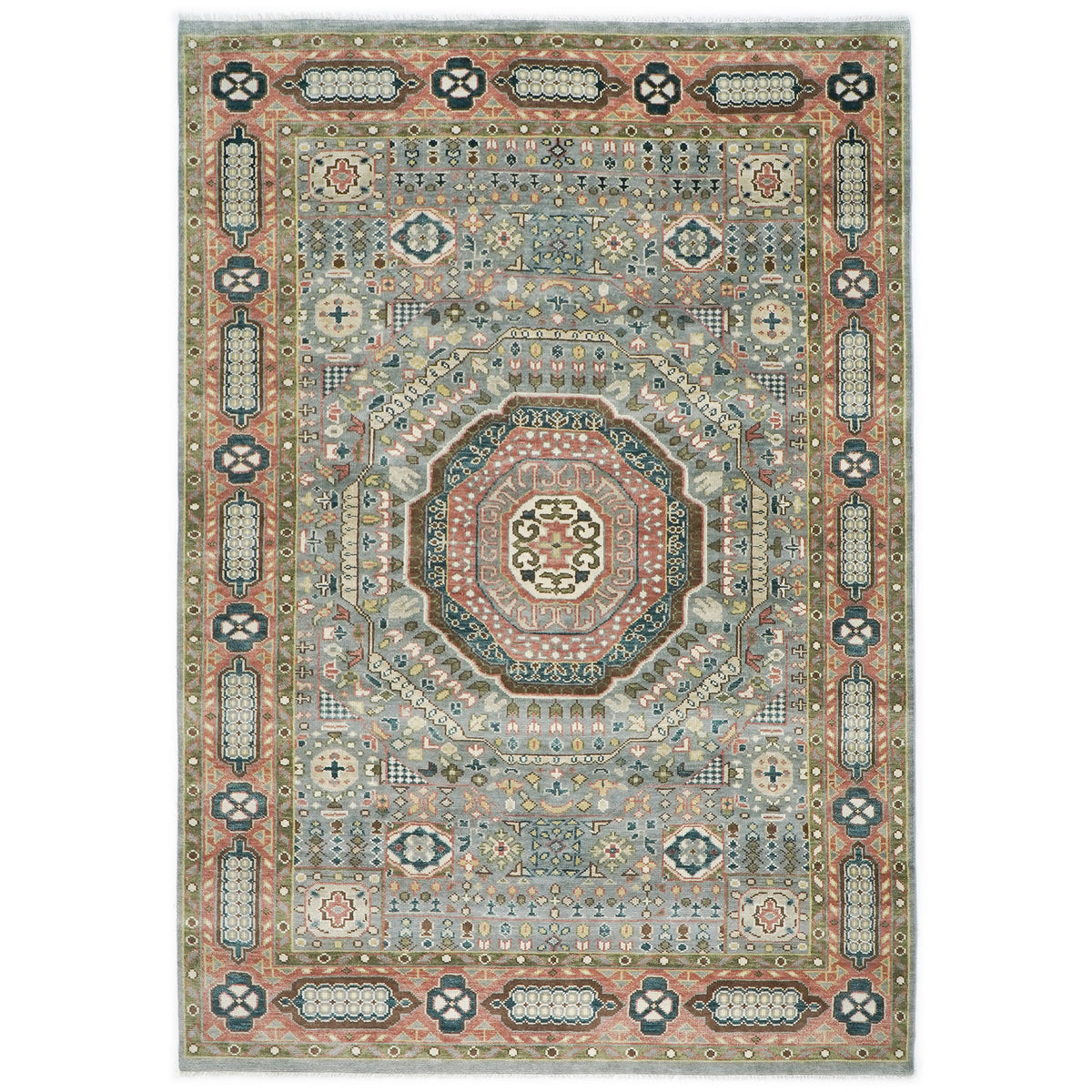 10x14 Gray, Rose, Ivory Color Hand Knotted Oushak Wool Traditional Oriental Rug